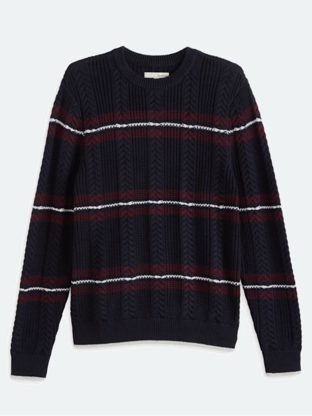 Hawker Rye- Men's Striped Cable-Knit Sweater - Navy-XL
